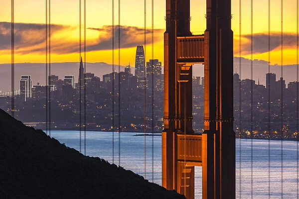 The Golden Gate Bridge during sunrise. Marin county, San Francisco, Northern California