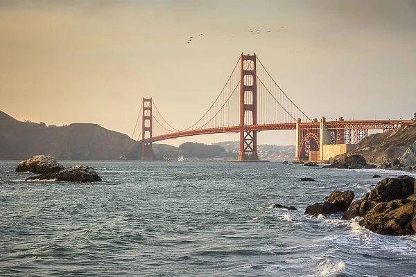 Golden Gate Bridge at sunset shot from Baker Beach