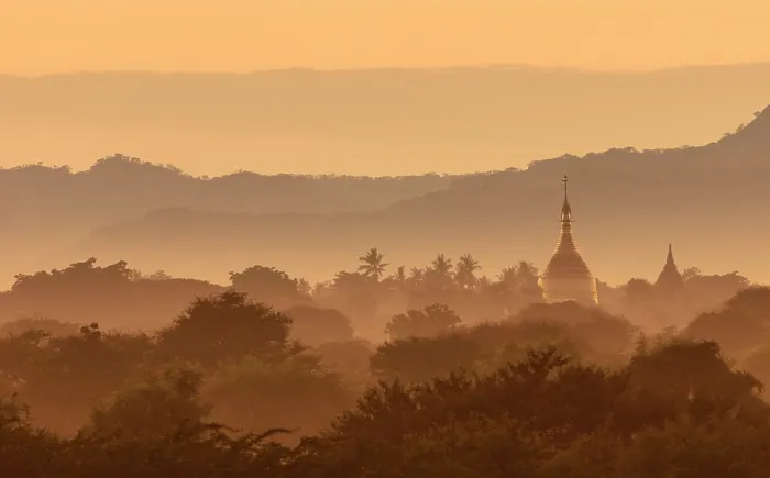 Framed Print : Golden pagioda among treesd and mist at sunset, Bagan (UNESCO World Heritage Site), Mandalay region, Myanmar (Burma), Asia Framed Print : Golden pagioda among treesd and mist at sunset, Bagan (UNESCO World Heritage Site), Mandalay region, Myanmar (Burma), Asia