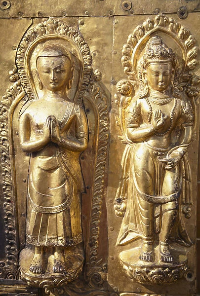 Golden statues at Swayambhunath Stupa (UNESCO World Heritage Site), Kathmandu, Nepal