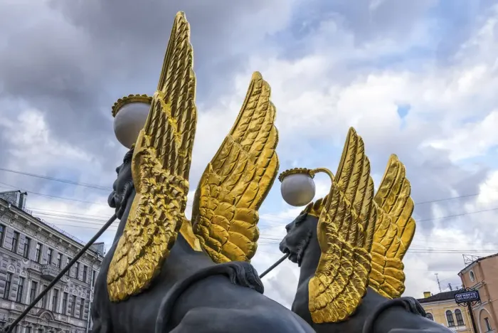 Framed Print : Golden-winged griffons of the Bank Bridge (Bankovsky most Framed Print : Golden-winged griffons of the Bank Bridge (Bankovsky most