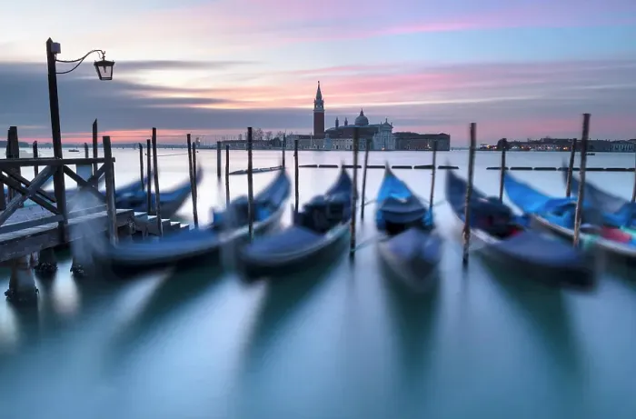 Framed Print : Goldolas on the lagoon with San Giorgio Maggiore in the background, at dawn, San Marco, Venice, Italy