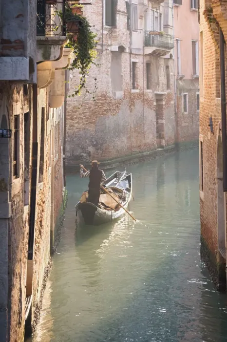 Framed Print : Gondola and gondolier in a small venetian canal, Venice, Veneto, Italy Framed Print : Gondola and gondolier in a small venetian canal, Venice, Veneto, Italy