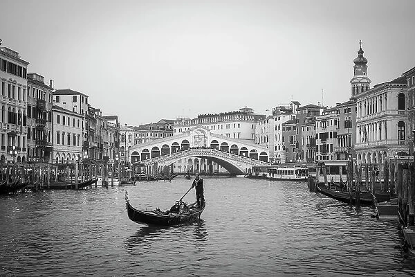 Gondola & Rialto Bridge, Grand Canal, Venice, Veneto, Italy