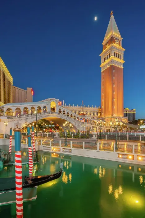 Framed Print : Gondola rides in canal The Venetian Las Vegas Hotel at twilight, Las Vegas Strip, Paradise, Las Vegas Boulevard, Clark County, Las Vegas, Nevada, USA