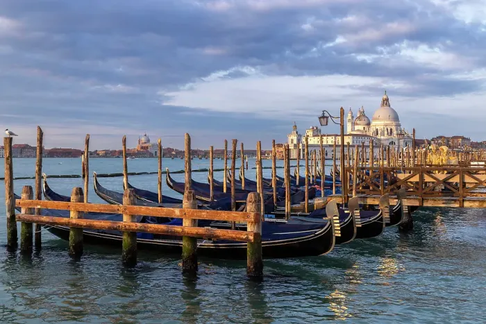 Framed Print : Gondolas on the lagoon with Salute in the background, Venice, Italy