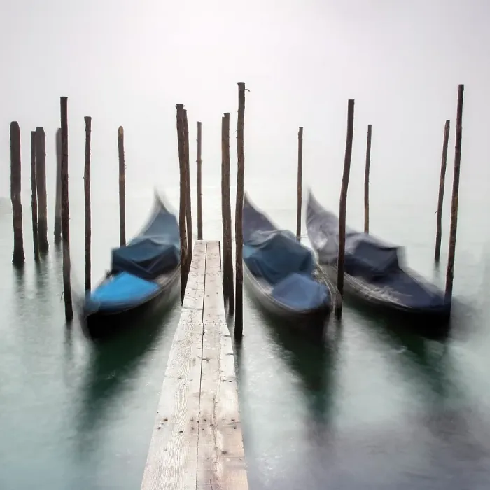 Framed Print : Gondolas and posts in the mist, San Marco, Venice, Italy Framed Print : Gondolas and posts in the mist, San Marco, Venice, Italy