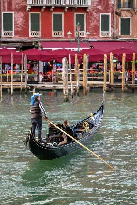 Framed Print : Gondolier riding a gondola boat on Grand Canal, Venice, Veneto, Italy