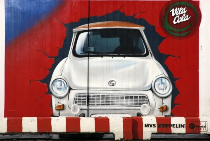 Framed Print : Graffiti in former East Berlin showing the Trabant, the most common East German Car Framed Print : Graffiti in former East Berlin showing the Trabant, the most common East German Car