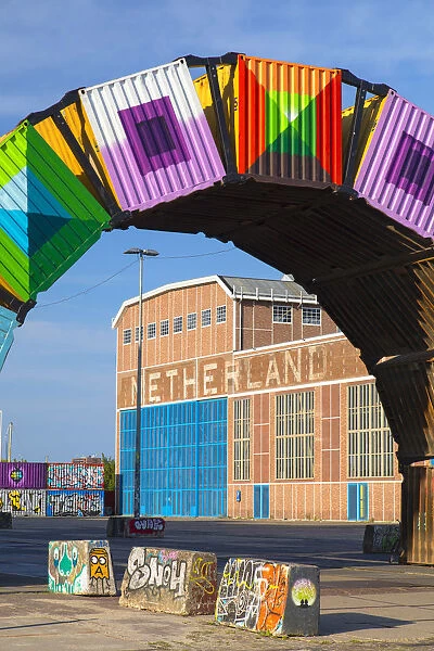 Graffiti on shipping containers at NDSM cultural centre, Amsterdam, Noord Holland