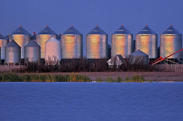Grain bins at dusk Tuxford Saskatchewan, Canada