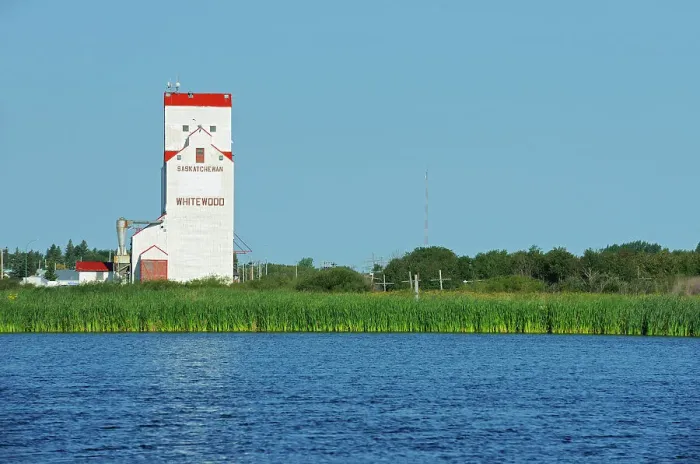 Framed Print : Grain elevator reflected in a wetland Whitewood Saskatchewan, Canada Framed Print : Grain elevator reflected in a wetland Whitewood Saskatchewan, Canada