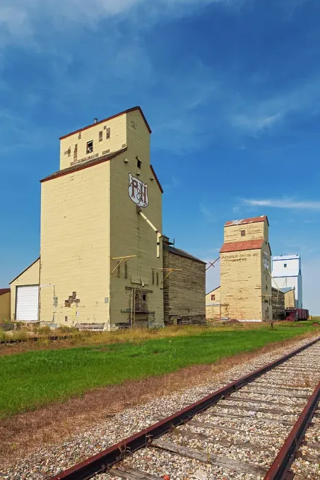 Framed Print : Grain elevators and railway tracks Mossleigh, Alberta, Canada Framed Print : Grain elevators and railway tracks Mossleigh, Alberta, Canada
