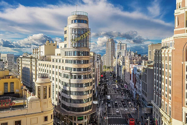 Gran Via and city skyline, Madrid, Spain