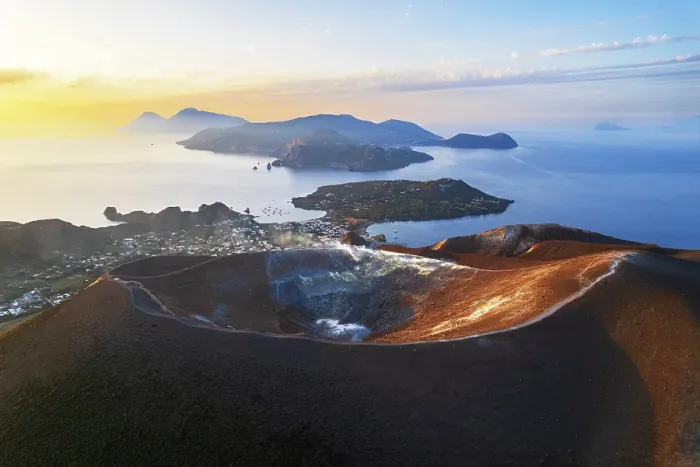 Framed Print : Gran cratere with the islands of Lipari and Salina in the background, Vulcano island, Aeolian islands, Messina province, Sicily, Italy Framed Print : Gran cratere with the islands of Lipari and Salina in the background, Vulcano island, Aeolian islands, Messina province, Sicily, Italy