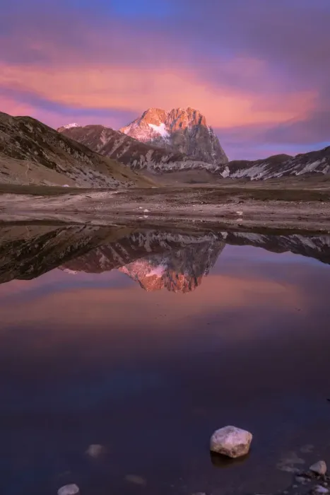 Framed Print : Gran Sasso Mountain at sunrise reflected in the lake, Campo Imperatore, L Aquila Framed Print : Gran Sasso Mountain at sunrise reflected in the lake, Campo Imperatore, L Aquila