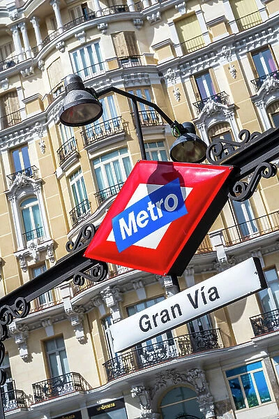 Gran Via street metro sign, Madrid, Spain