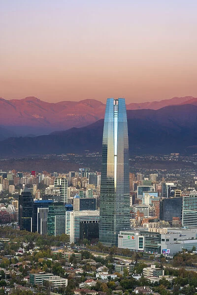 Gran Torre Santiago at sunset, Santiago Province, Santiago Metropolitan Region, Chile