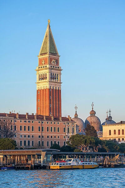 Grand Canal and St. Mark's Campanile at sunset, Venice, Veneto, Italy