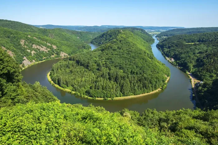 Framed Print : Grand horseshoe bend of river Saar near Orscholz, Saarland, Germany Framed Print : Grand horseshoe bend of river Saar near Orscholz, Saarland, Germany