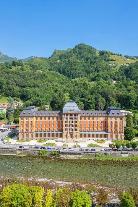 Framed Print : Grand Hotel of San Pellegrino Terme on the river Brembo in summer. Val Brembana, Bergamo district, Lombardy, Italy Framed Print : Grand Hotel of San Pellegrino Terme on the river Brembo in summer. Val Brembana, Bergamo district, Lombardy, Italy