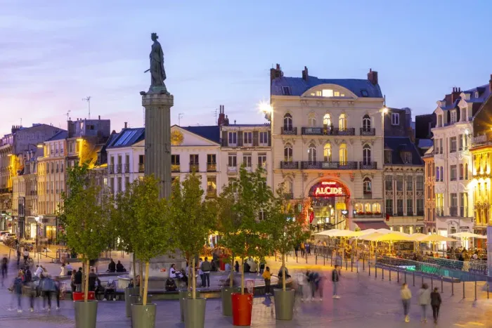 Framed Print : The Grand Place and Column of the Goddess at Dusk, Lille, France Framed Print : The Grand Place and Column of the Goddess at Dusk, Lille, France