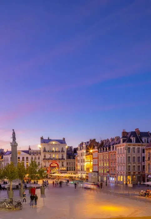 Framed Print : The Grand Place and Column of the Goddess at Dusk, Lille, France Framed Print : The Grand Place and Column of the Goddess at Dusk, Lille, France