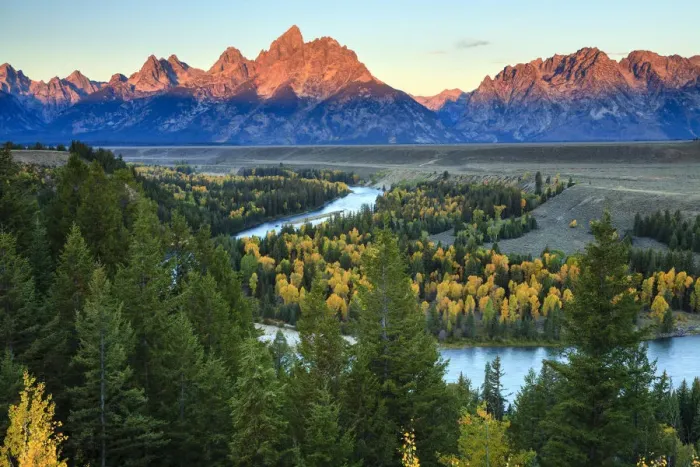 Framed Print : Grand Teton mountain range from Snake River Overlook at sunrise Framed Print : Grand Teton mountain range from Snake River Overlook at sunrise