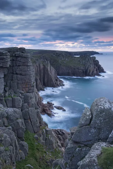 Framed Print : Granite cliffs from Pordenack Point, Lands End, Cornwall, England. Winter Framed Print : Granite cliffs from Pordenack Point, Lands End, Cornwall, England. Winter