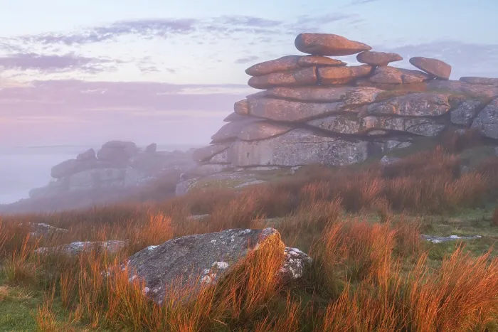 Framed Print : Granite Tor on Stowe's Hill at dawn on a misty morning, Bodmin Moor, Minions, Cornwall, England Framed Print : Granite Tor on Stowe's Hill at dawn on a misty morning, Bodmin Moor, Minions, Cornwall, England