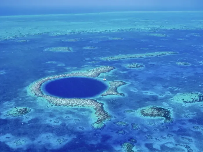 Framed Print : The Great Blue Hole, Lighthouse Reef, aerial view, Belize District, Belize Framed Print : The Great Blue Hole, Lighthouse Reef, aerial view, Belize District, Belize