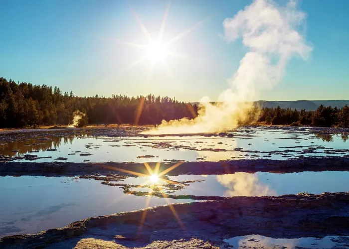 Framed Print : Great Fountain Geyser, Sunset Yellowstone National Park Wyoming, USA