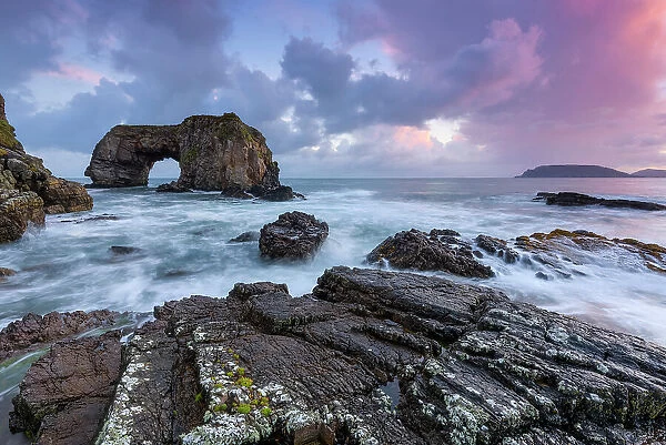 The Great Pollet sea arch at sunrise, County Donegal, Ulster region, west coast of Ireland, Ireland, Europe