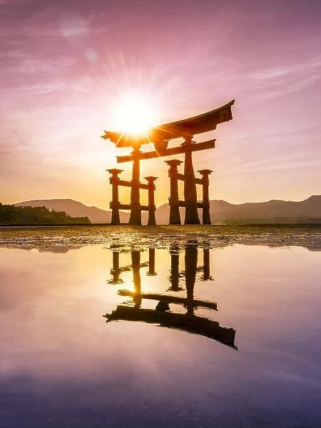 The great Torii at sunset, Miyajima island, Hiroshima Prefecture, Japan