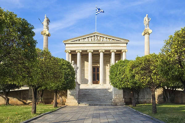 Greece, Attica, Athens, Academy of Arts, Statues of Athena and Apollo