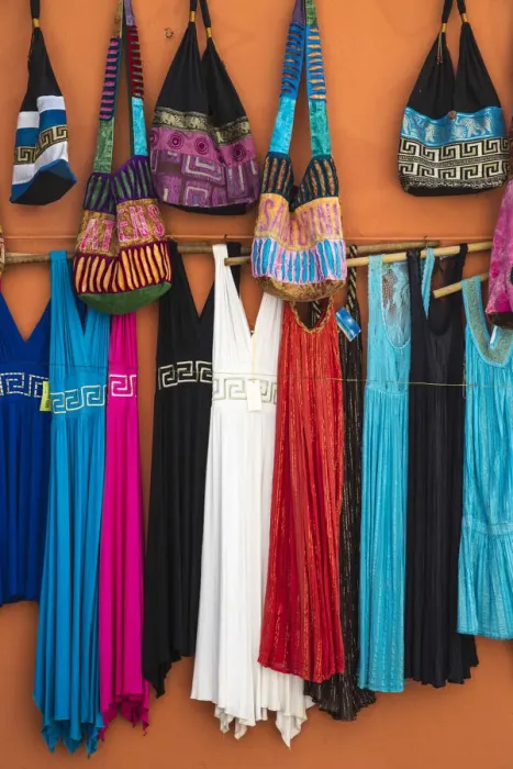 Framed Print : Greece, Attica, Athens, Clothes and bags for sale in Plaka Framed Print : Greece, Attica, Athens, Clothes and bags for sale in Plaka