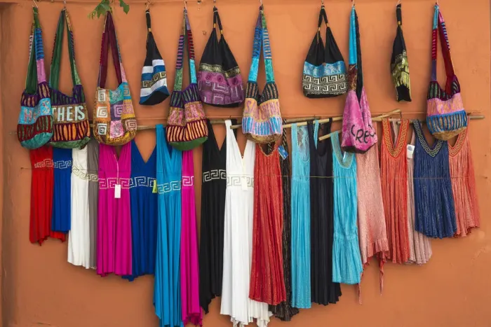 Framed Print : Greece, Attica, Athens, Clothes and bags for sale in Plaka Framed Print : Greece, Attica, Athens, Clothes and bags for sale in Plaka
