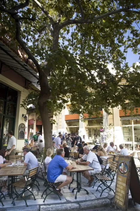Framed Print : Greece, Attica, Athens, street cafes in the Plaka Ottoman district