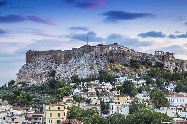 Greece, Attica, Athens, View of Plaka and The Acropolis