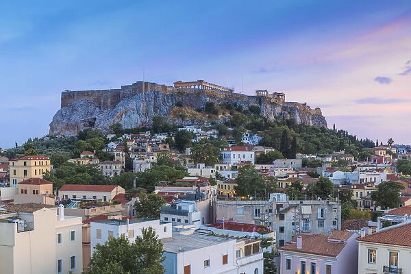 Greece, Attica, Athens, View of Plaka and The Acropolis