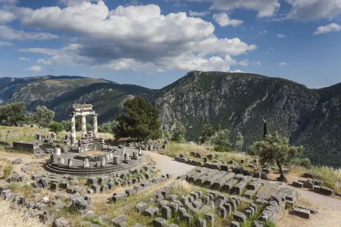 Framed Print : Greece, Central Greece Region, Delphi, Ancient Delphi, Sanctuary of Athena Pronea Framed Print : Greece, Central Greece Region, Delphi, Ancient Delphi, Sanctuary of Athena Pronea