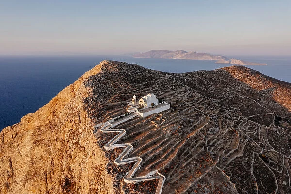 Greece, Cyclades Islands, Folegandros Island, the church Panagia Kimissis built on a cliff