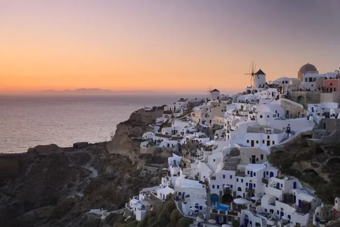 Framed Print : Greece, Cyclades, Santorini, Oia Town and Santorini Caldera