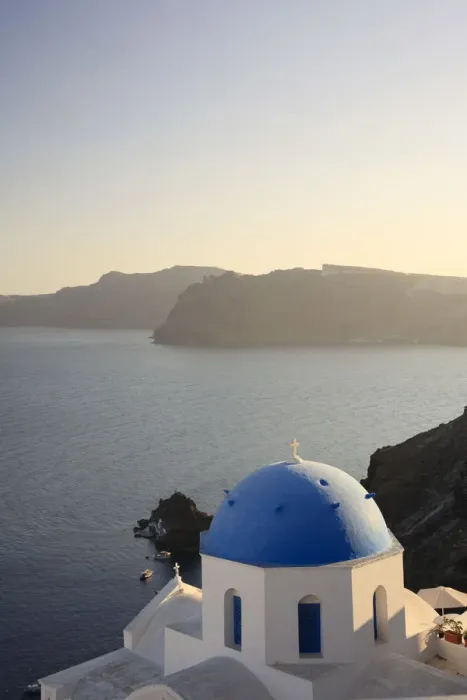 Framed Print : Greece, Cyclades, Santorini, Oia Town and Santorini Caldera