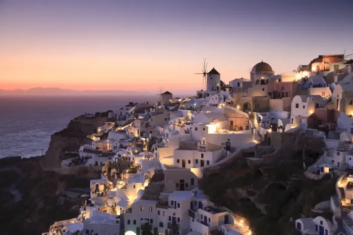 Framed Print : Greece, Cyclades, Santorini, Oia Town and Santorini Caldera