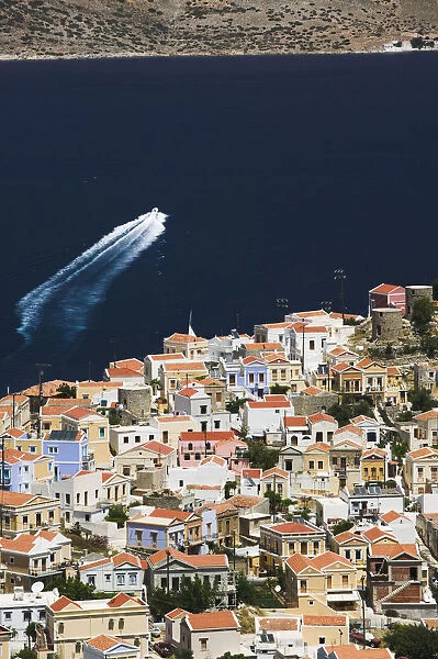 Greece, Dodecanese Islands, Symi, Symi Town  /  Horio, View of Horio (Upper Town)
