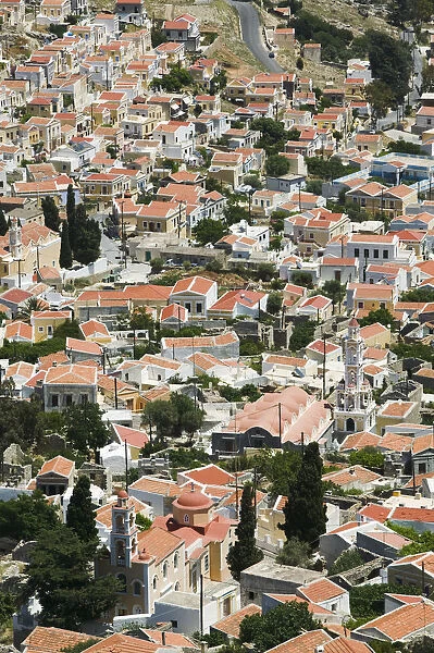 Greece, Dodecanese Islands, Symi, Symi Town  /  Gialos, View of Symi Town