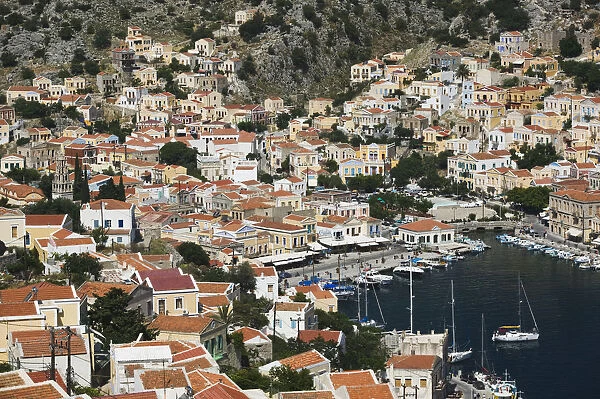Greece, Dodecanese Islands, Symi, Symi Town  /  Gialos, View of Symi Harbor