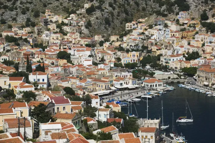Framed Print : Greece, Dodecanese Islands, Symi, Symi Town / Gialos, View of Symi Harbor Framed Print : Greece, Dodecanese Islands, Symi, Symi Town / Gialos, View of Symi Harbor