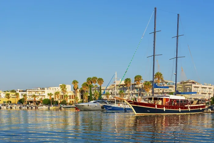 Framed Print : Greece, Dodecanese, Kos Island, Kos Town, boats moored in harbour Framed Print : Greece, Dodecanese, Kos Island, Kos Town, boats moored in harbour